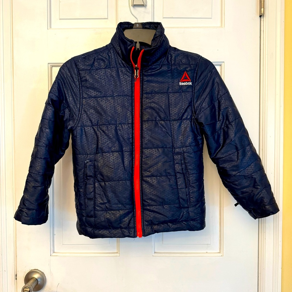 Reebok Boys Puffy Fall Jacket Navy Blue/Orange Trim Size: (7/8)